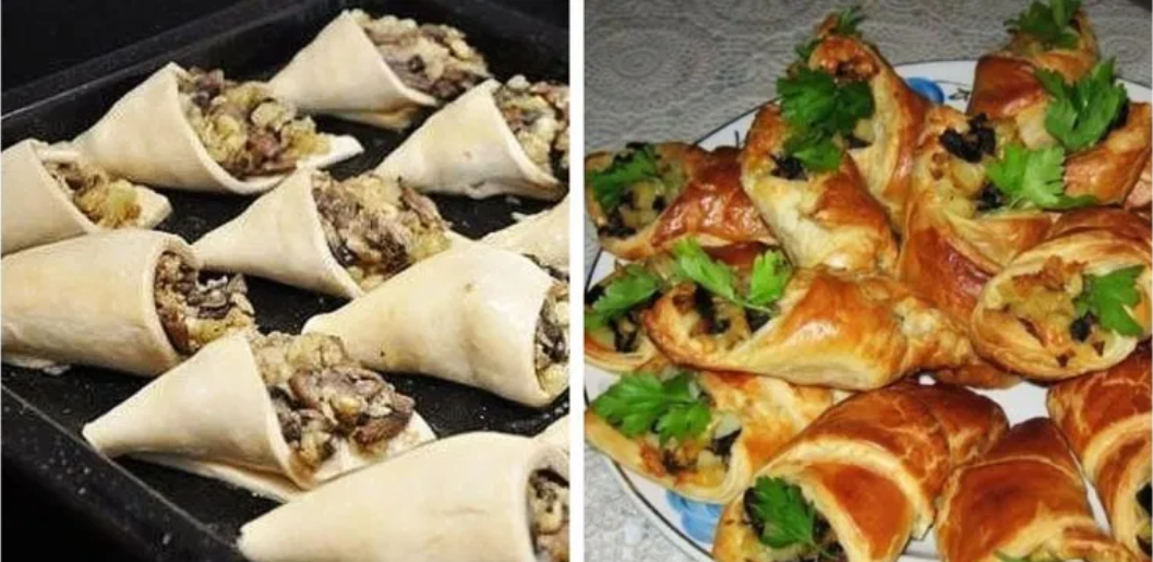 Слоеные конвертики с грибами