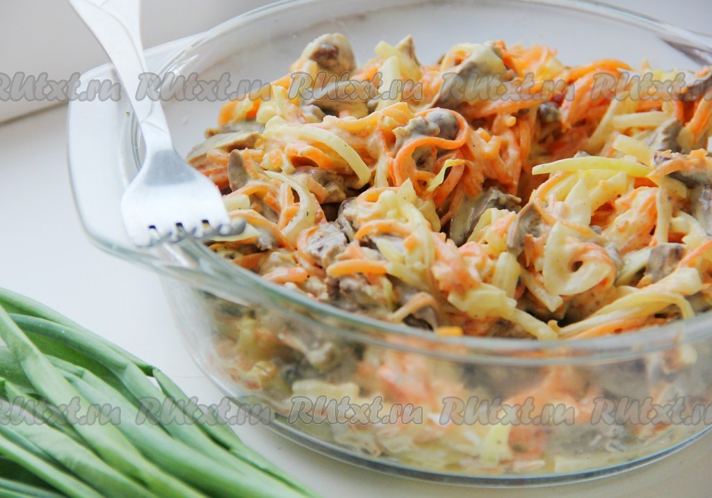 Салатик с куриными сердечками