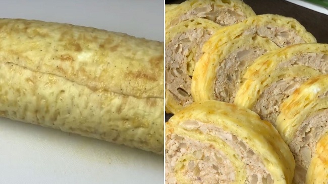 Рулет на обед: по стакану фарша и тертого сыра, минуту времени на подготовку Рулет на обед: по стакану фарша и тертого сыра, минуту времени на подготовку