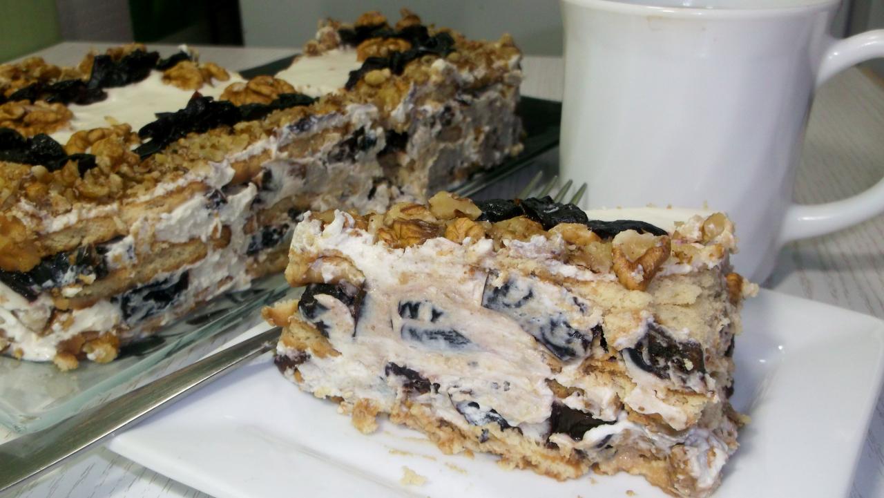 Быстрый и несложный! Торт без выпечки с черносливом и орехами. Быстрый и несложный! Торт без выпечки с черносливом и орехами.