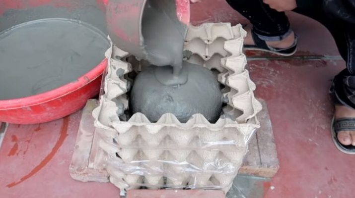 Необычный цветочный горшок для сада из цемента и лотка для яиц