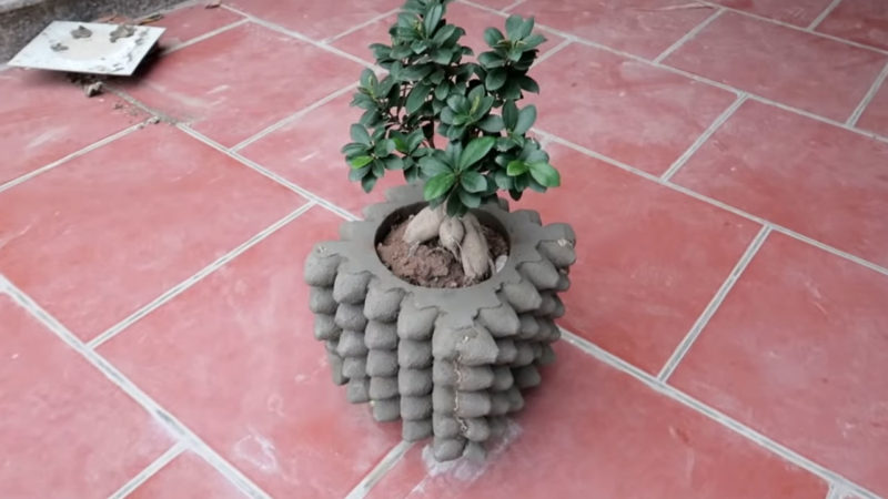 Необычный цветочный горшок для сада из цемента и лотка для яиц