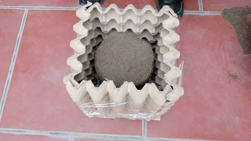 Необычный цветочный горшок для сада из цемента и лотка для яиц